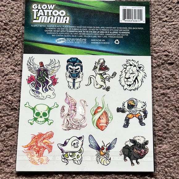 NEW LOT 75 Savvi Glow Tattoo Mania Skull Crossbone Tiger Shark Snake Pirate Lion - Picture 4 of 9
